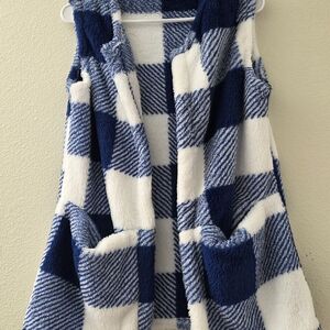 Blue and White Plaid Fleece Vest